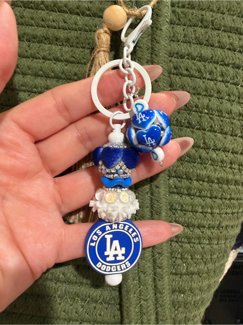 Los Angeles Dodgers Blue Crystal Beaded Keychain Charm -